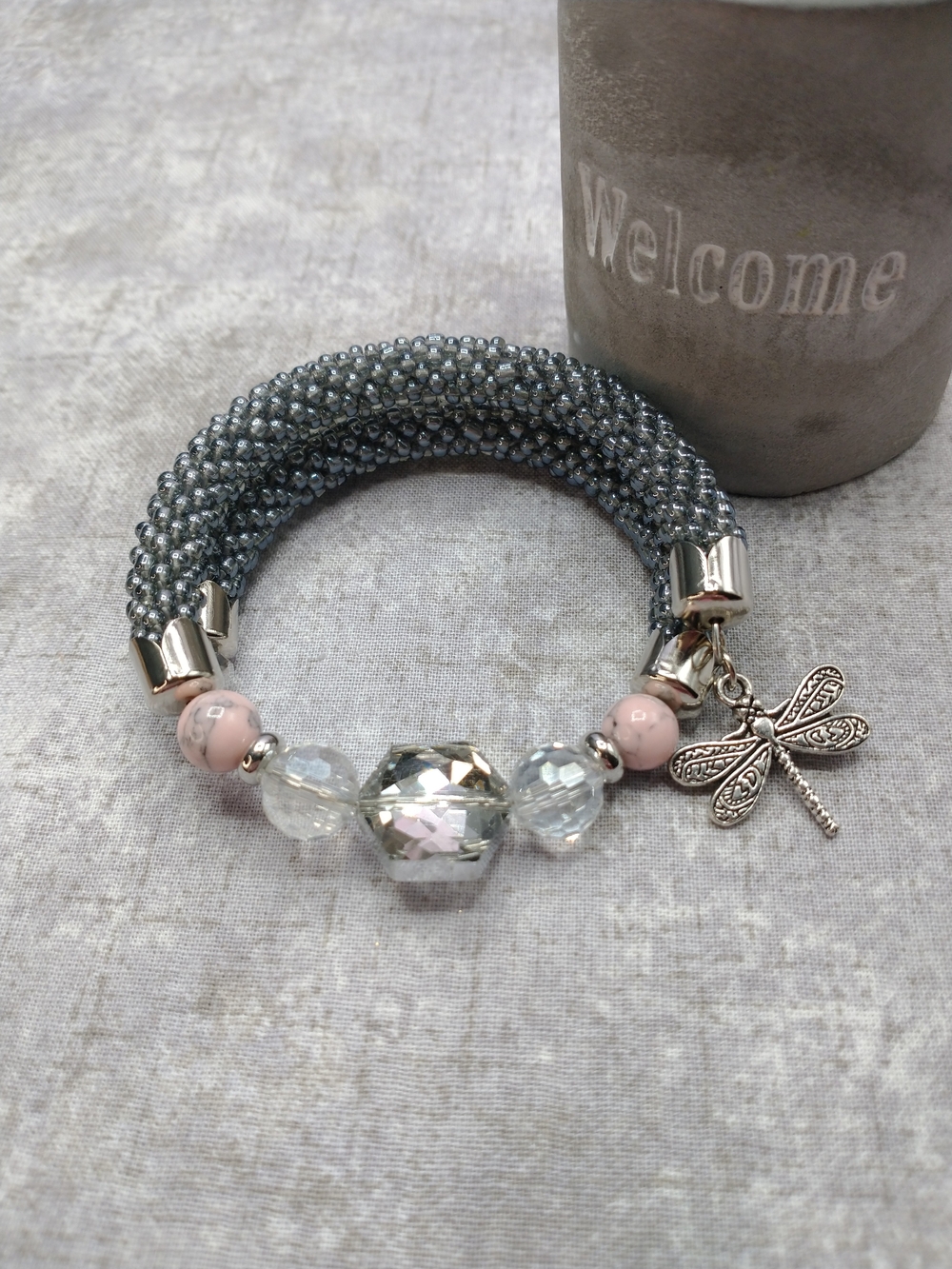 New Hand Crafted Spiral Bead Crochet Memory Wire Bracelet